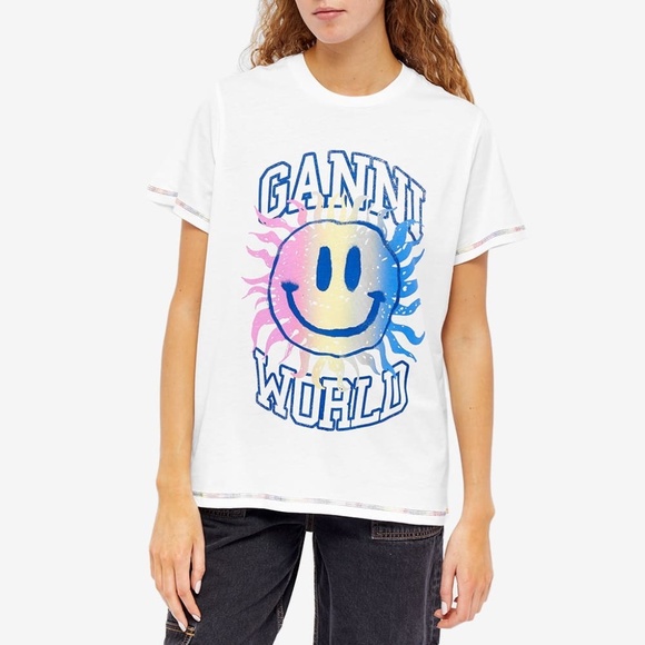GANNI Women’s Smiley Relaxed T-Shirt - Picture 1 of 6